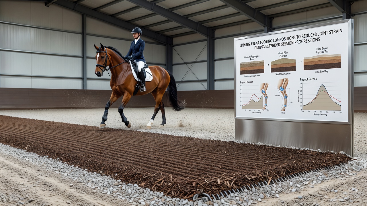 Detailaufnahme eines Reitplatzes mit Faser-Wachs-Belag während einer Trainingseinheit mit jungen Reitern