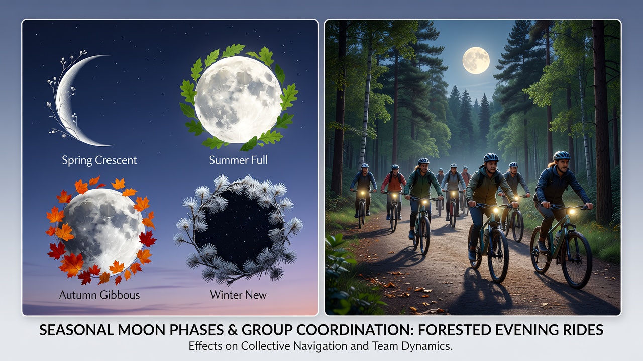 Reitergruppe bei abendlicher Waldtour unter Mondschein
