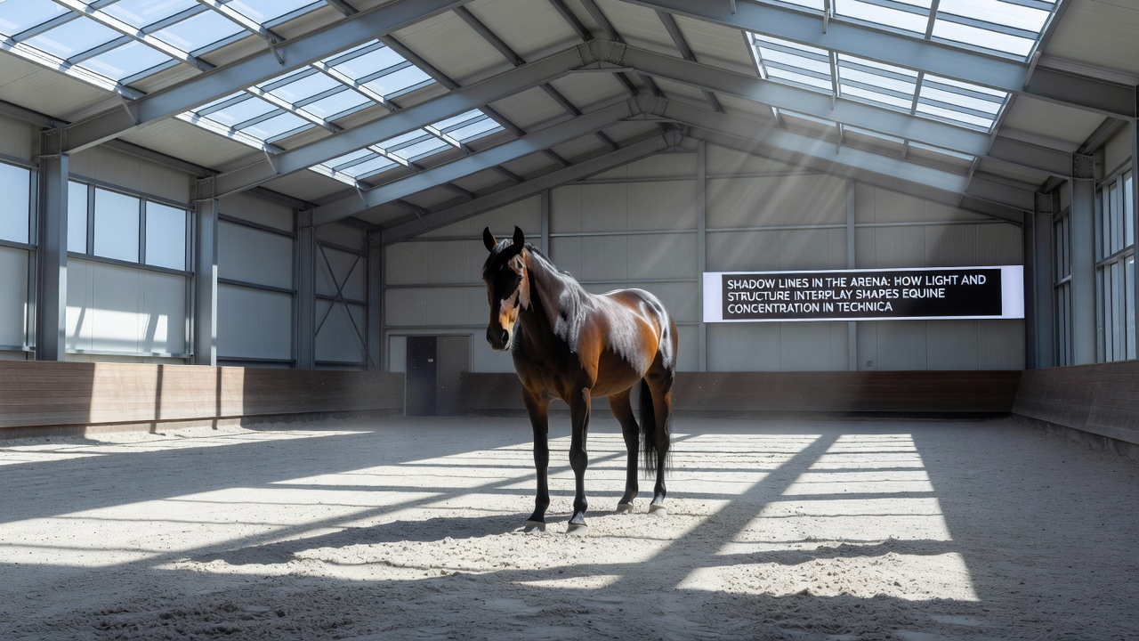 Pferd in technischer Manöversequenz mit Licht und Schatten in der Halle